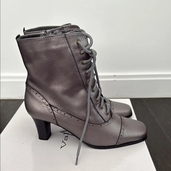 Elegant Pewter Lace-Up Ankle Boots - Picture 7 of 13
